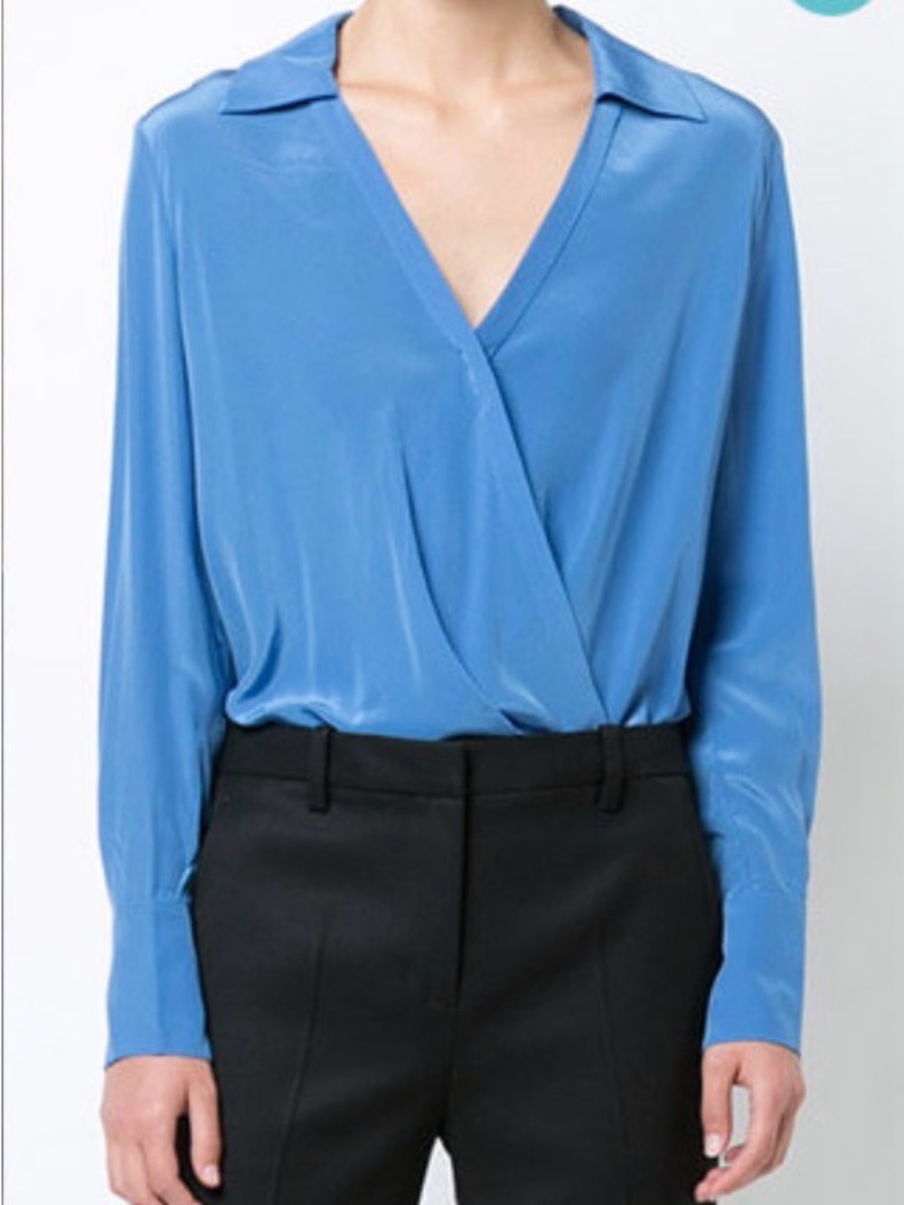 Diane Von Furstenberg 100% silk Blue Wrap-Front Long-Sleeve Blouse